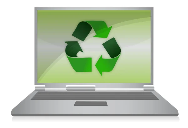 Recycling-Symbol auf dem Bildschirm eines Laptops. — Stockfoto