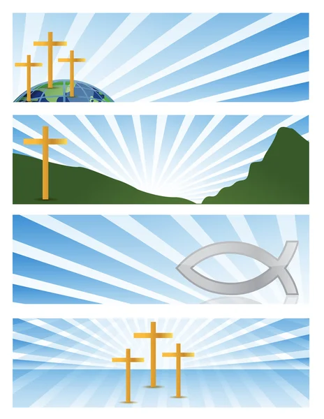 Τέσσερις εικονογράφηση θρησκευτικές πανό απομονωθεί πάνω σε λευκό φόντο — Φωτογραφία Αρχείου