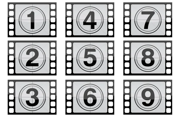 Highly detailed film countdown numbers. (one Through nine) — Stock Photo, Image