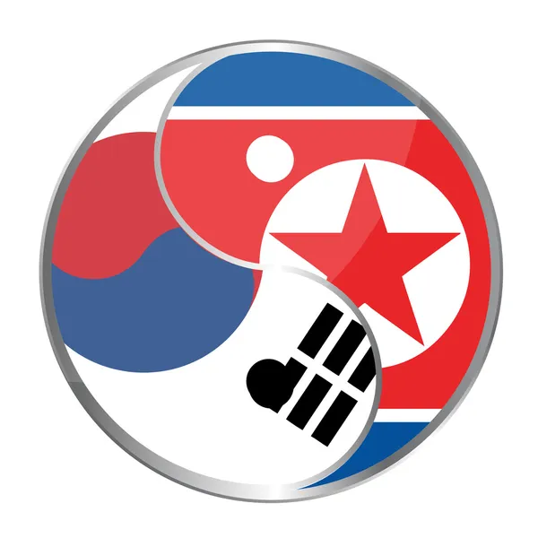 Symbole Ying yan avec les drapeaux de Corée du Nord et de Corée du Sud . — Photo