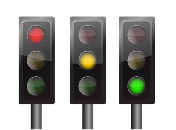 Green yellow and red traffic lights isolated over a white background — Stock Photo, Image