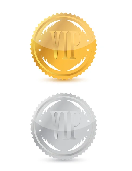 Gold- und Silbervip-Siegel isoliert über weißem Hintergrund — Stockfoto