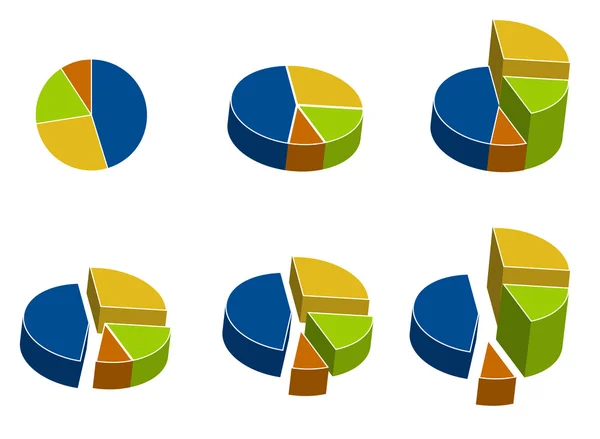 Gráficos de torta coloridos em 3D com diferentes elevações Arquivo disponível . — Fotografia de Stock