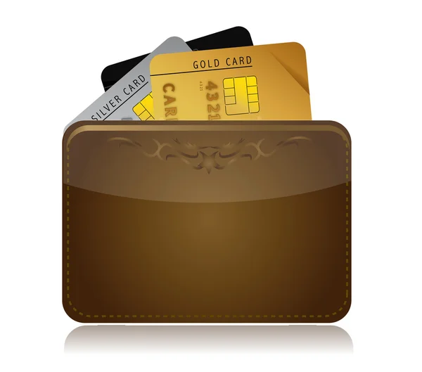 Skórzany portfel z kart kredytowych wewnątrz ilustracja na białym tle nad białym — Zdjęcie stockowe