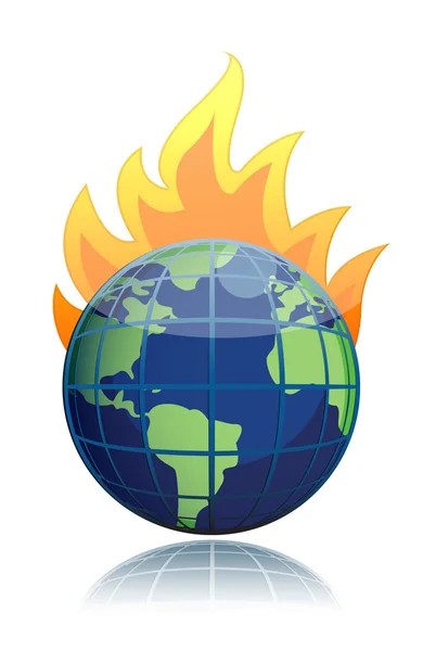 白上孤立的燃烧地球的插图设计图标 — 图库照片