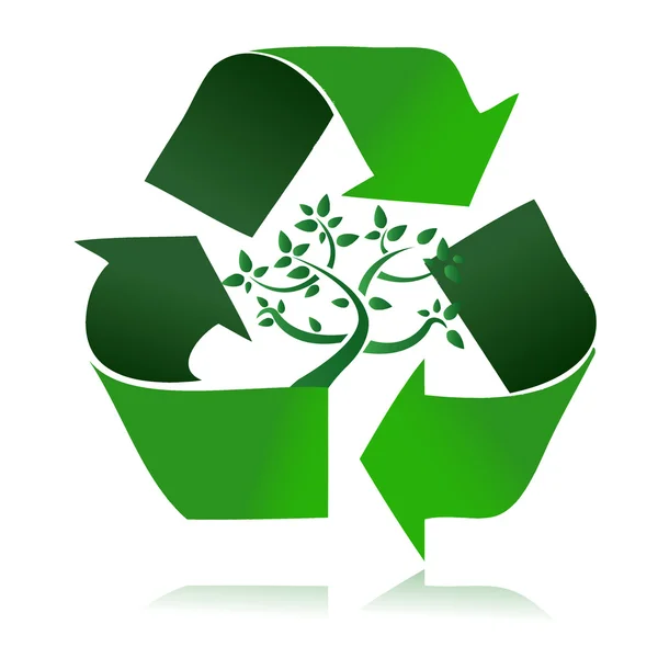 Clean environment - conceptual recycling symbol and green tree. — Stock Photo, Image