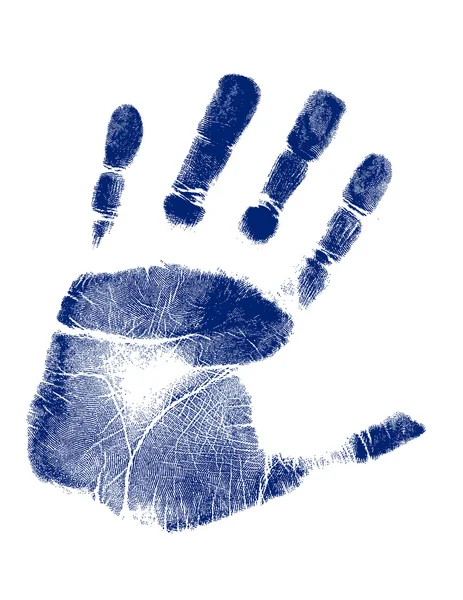 Blue hand-print shape over white background file available. — Stockfoto