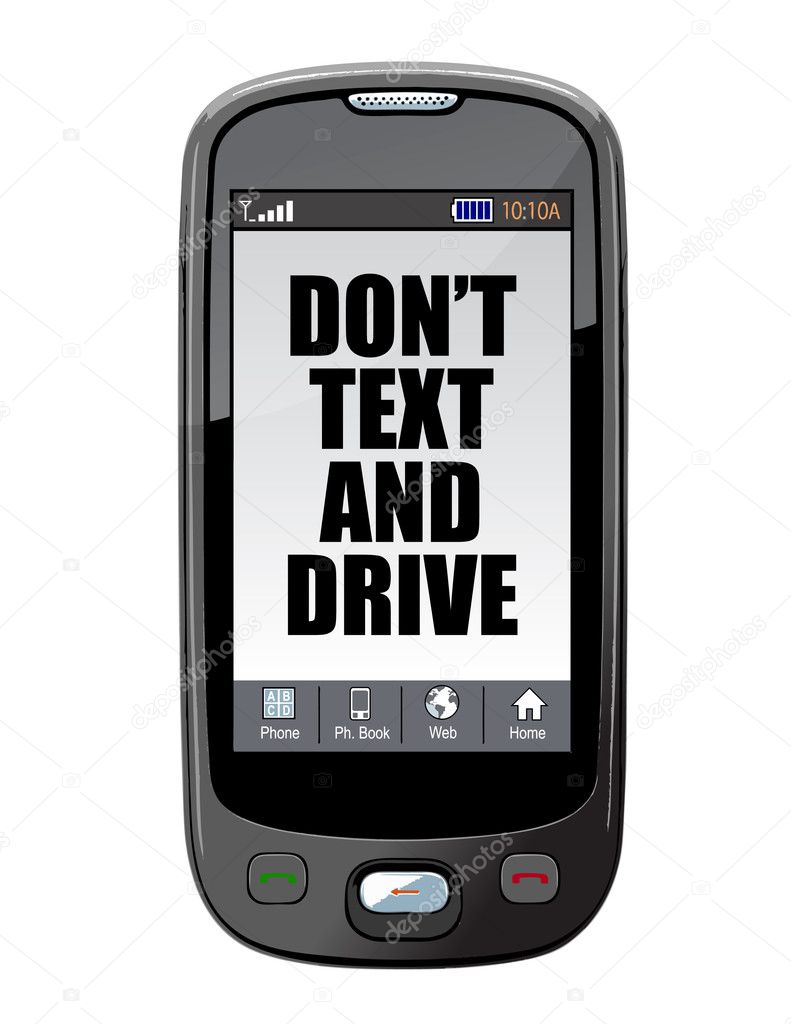 Don't text and drive cell message isolated over white.