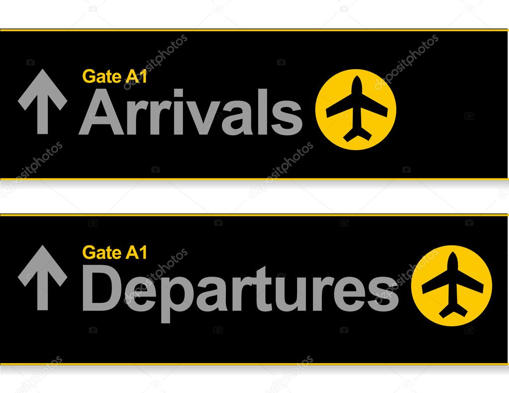 Arrival and departures airport signs isolated over a white background.