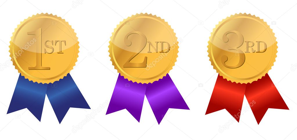 Gold award ribbons with place numbers illustration design