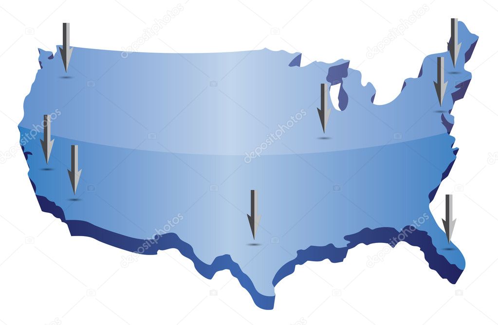 US map pointing locations illustration isolated over a white background