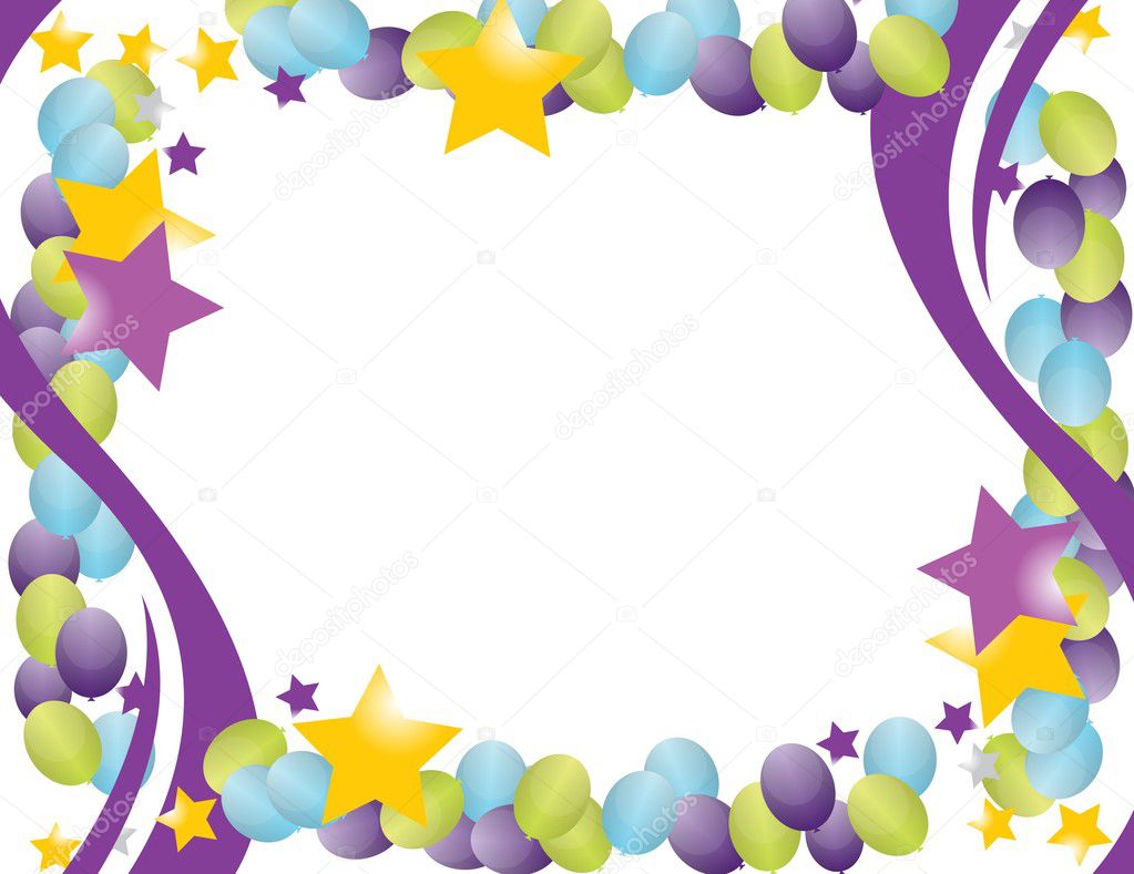 Celebration balloon frame with stars isolated over a white background