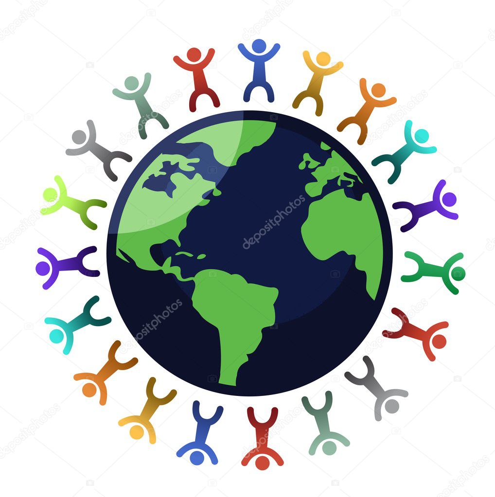 Multi-cultural children holding hands surrounding the globe