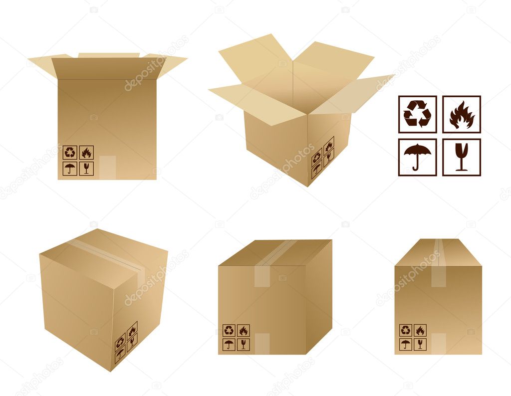 Cardboard boxes with icons