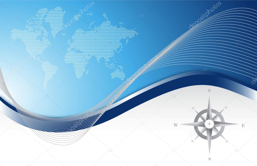 Blue background with map and compass illustration design