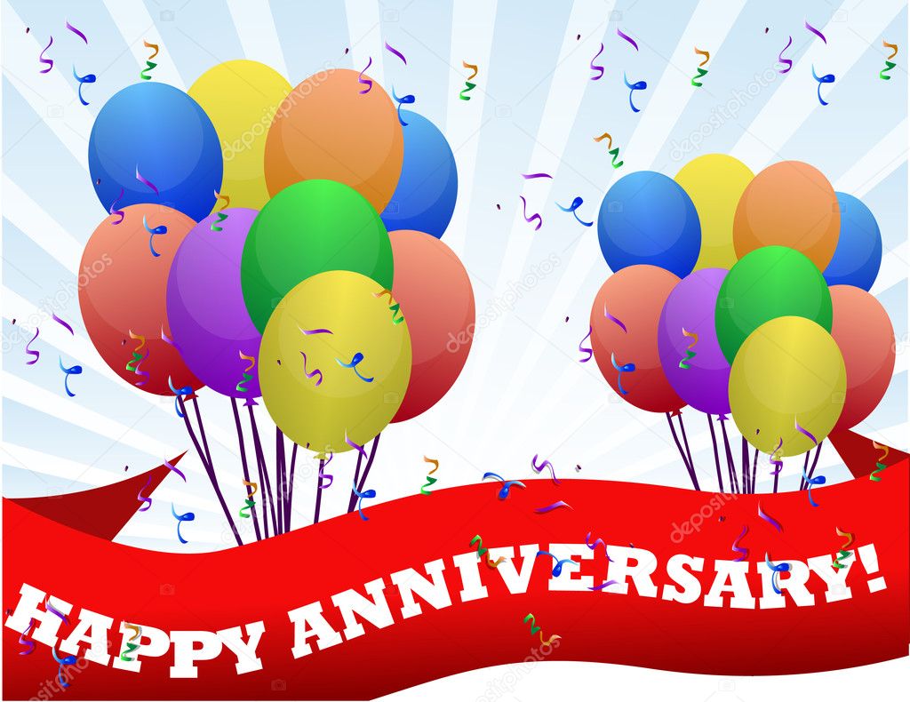 Happy anniversary balloons and banner illustration design
