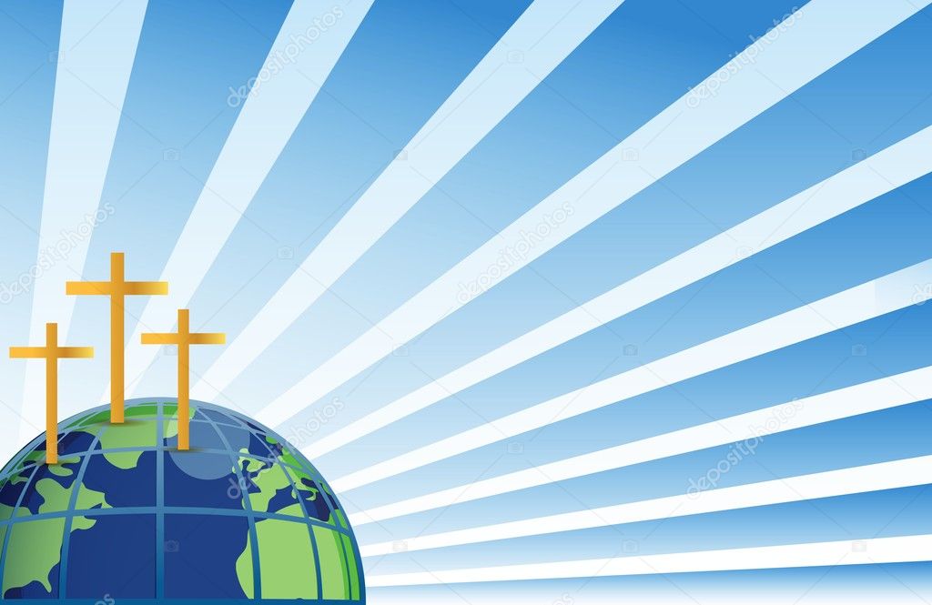 Holy crosses in top of the earth illustration isolated over white