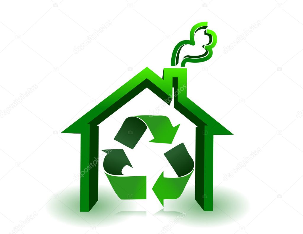 Green house with recycle sign in a white background