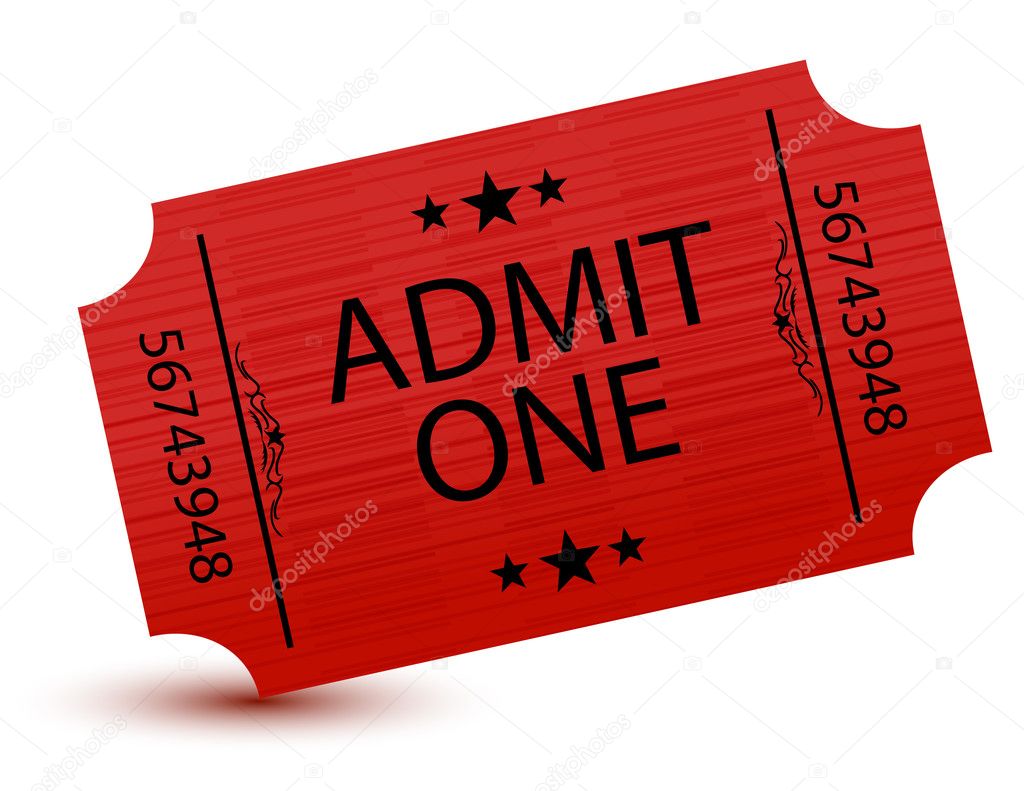 Admit one movie ticket isolated on white