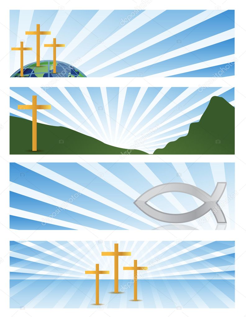 Four illustration Religious banners isolated over a white background
