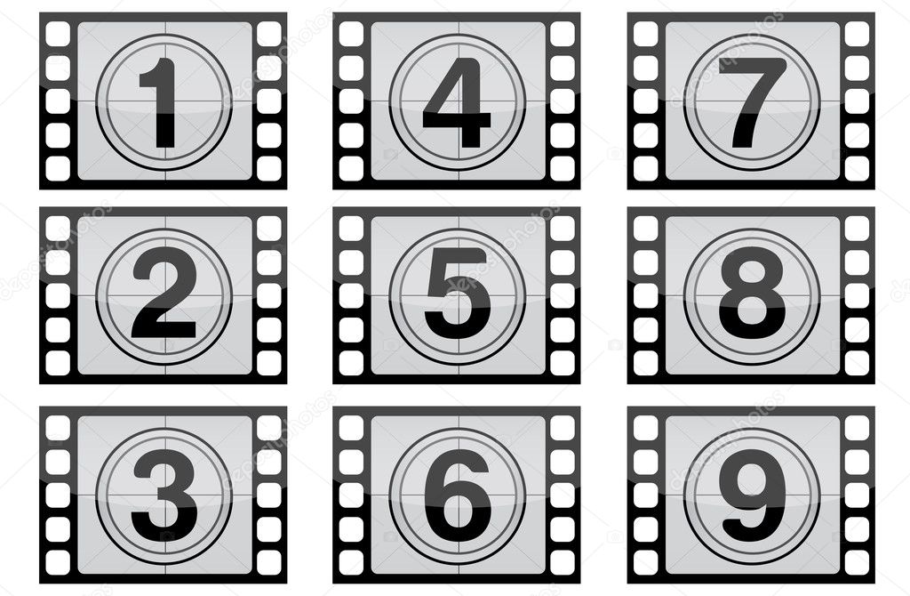 Highly detailed film countdown numbers. (one Through nine)