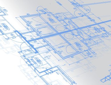 Mimari planlar üzerine açık gri arka planı örneği / Blueprint