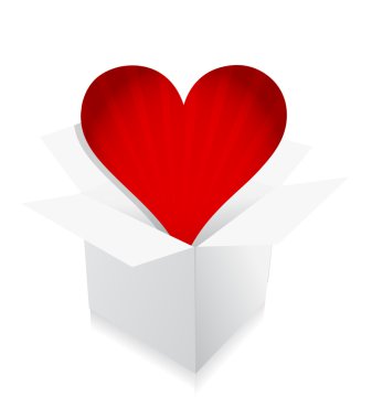 kutu kalp kavramı illüstrasyon tasarımı üzerinde beyaz aşk