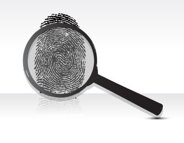 Illustration of a magnifying glass over a fingerprint clipart