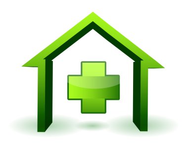 yeşil sağlık evi ve çapraz simgesi illüstrasyon tasarımı