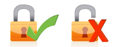 Icons of padlock with check and xmarks clipart