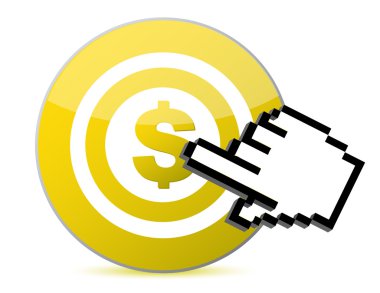 Target with dollar currency sign illustration with a hand cursor illustrati clipart