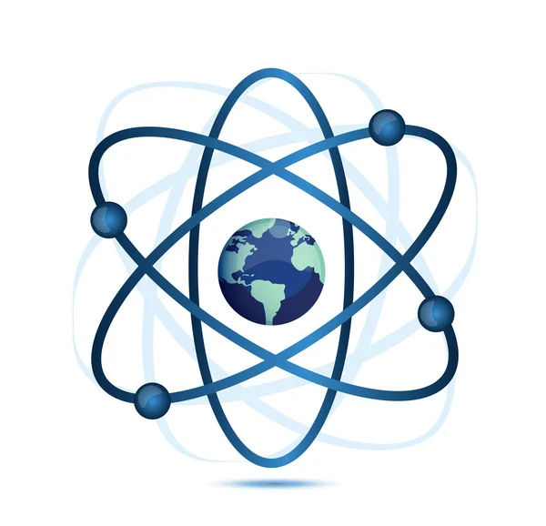 Atom symbol with a globe in the middle — Stock Photo, Image