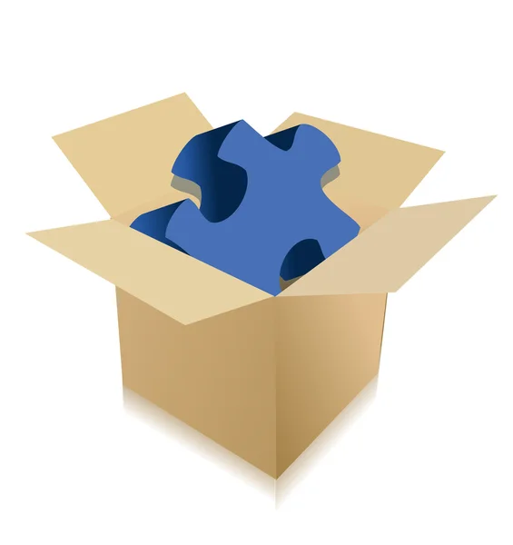 Cardboard box with puzzle on a white background. — Stock Photo, Image