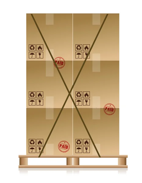 Kartonnen dozen op houten palet geïsoleerd op wit — Stockfoto