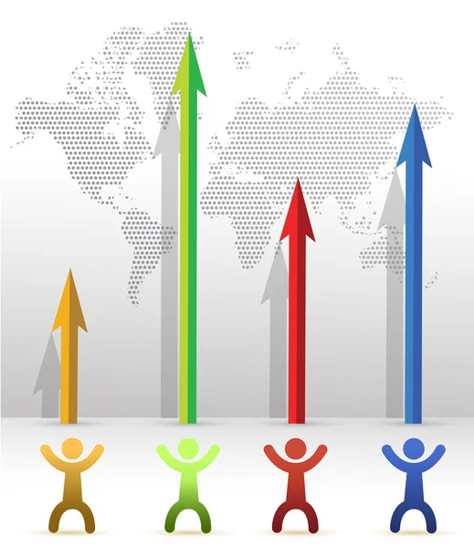 Diseño de ilustración de flecha de competición sobre un fondo de mapa de puntos — Foto de Stock