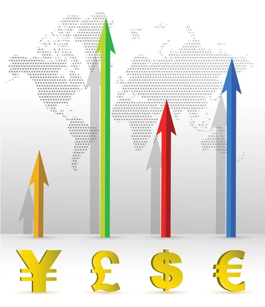 Currency business graph illustration design and world map — Stock Photo, Image