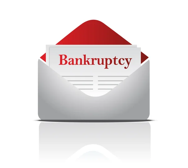Carta de aviso de bancarrota y sobre sobre un fondo blanco — Foto de Stock