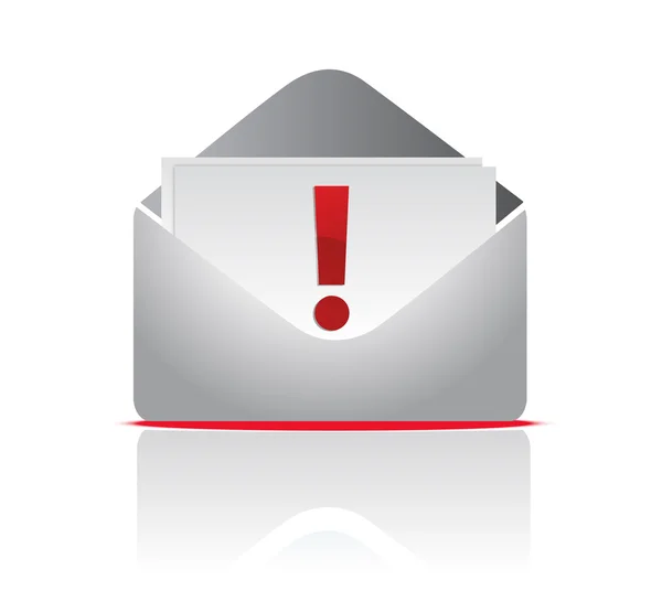 Envelope de correio ícone com sinal de exclamação sobre um fundo branco — Fotografia de Stock
