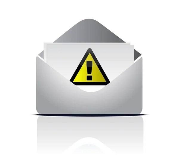 Προσοχή email προειδοποιητικό σημάδι σχεδιασμό εικονογράφηση πάνω από λευκό — Φωτογραφία Αρχείου