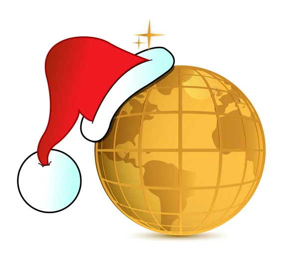 Санта-Клаус над золотым глобусом — стоковое фото
