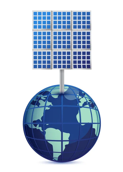 Erde und Sonnenkollektoren isoliert auf weißem Hintergrund — Stockfoto