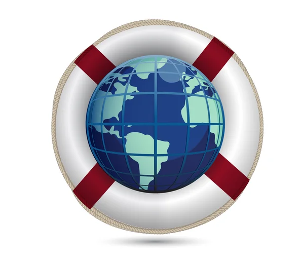 Globe and lifebuoy ring. Salvar o conceito de mundo — Fotografia de Stock