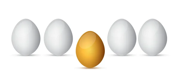 Reihe weißer Eier mit goldenem — Stockfoto