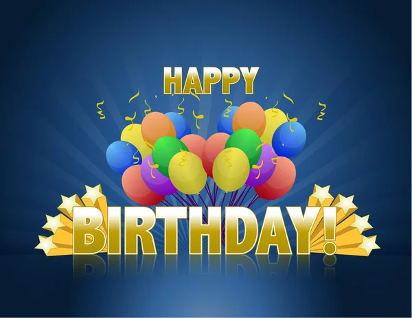 Herzlichen Glückwunsch zum Geburtstag Luftballons Logo-Zeichen mit goldenen Sternen und Lichtstrahlen. — Stockfoto