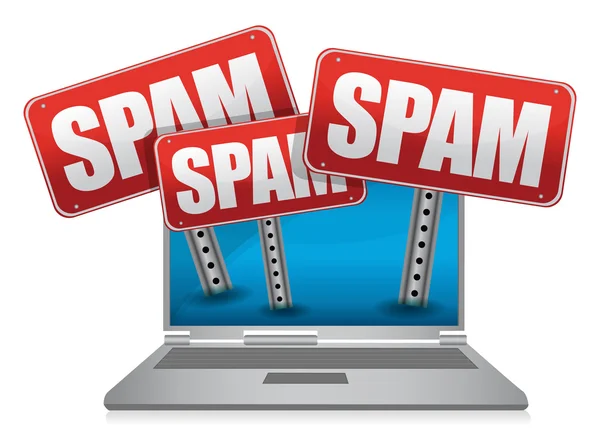 Počítač spam nápisy na bílém pozadí — Stock fotografie