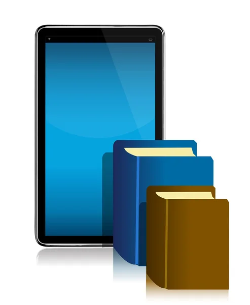 Libro electrónico y libros delante del diseño de la ilustración — Foto de Stock