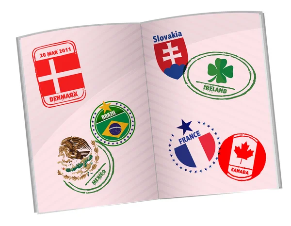 Passaporto disegno illustrazione con tutto il mondo francobolli — Foto Stock