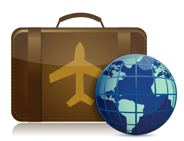 Earth globe and brown luggage illustration design isolated over white — Stock Photo, Image