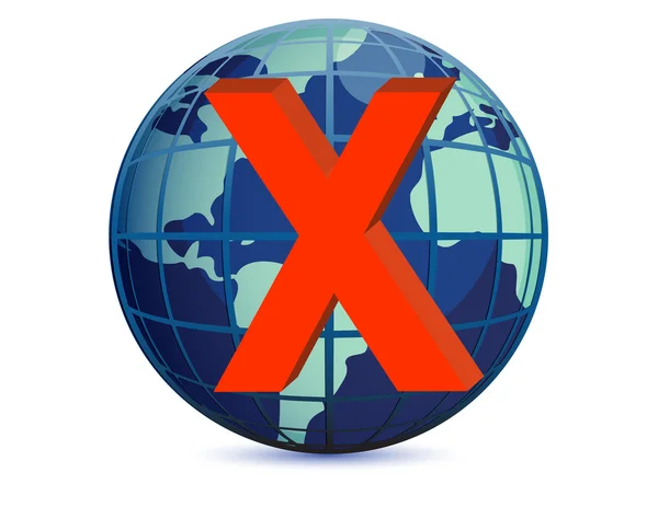 Weltkugel und x-Marke auf weißem Hintergrund — Stockfoto