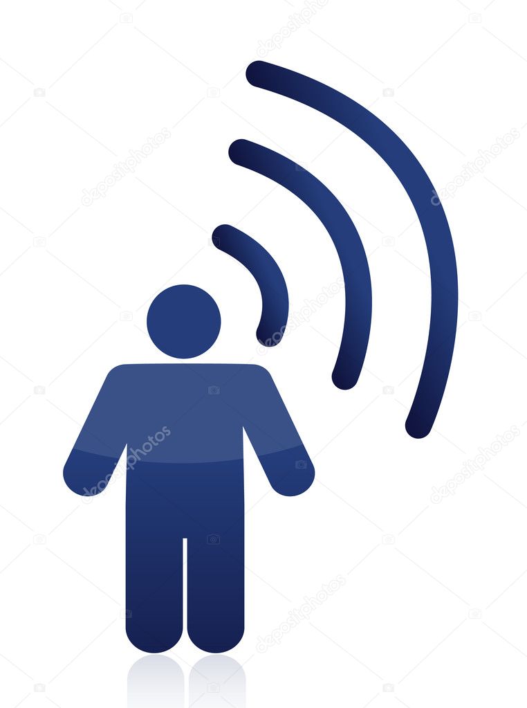 Man with symbol of wifi connection, concept of the always connected.